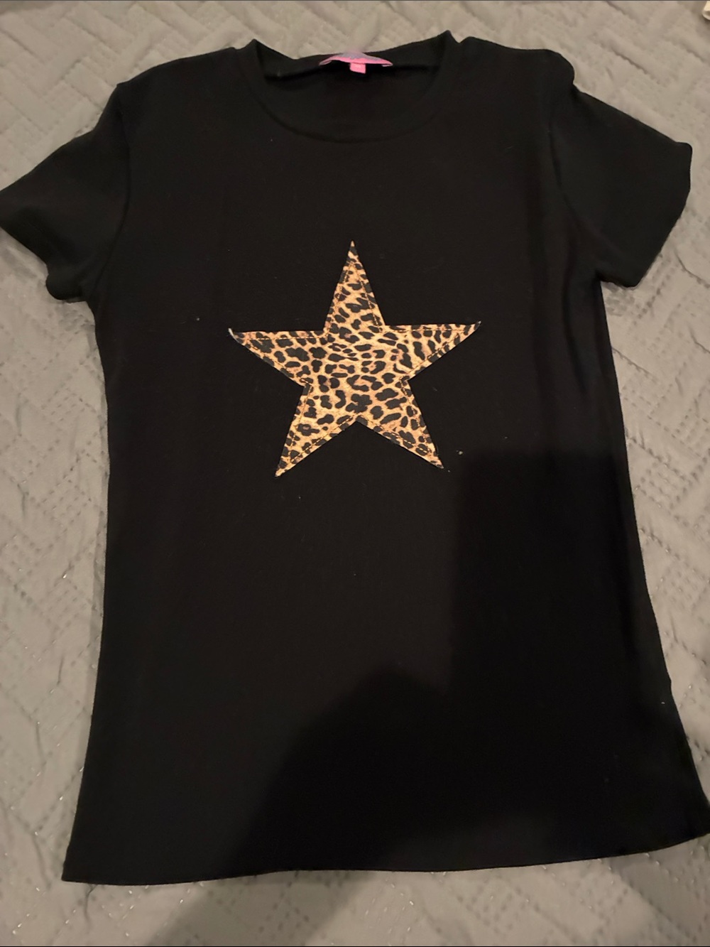 Edikted  Black Tee with Leopard Star Graphic